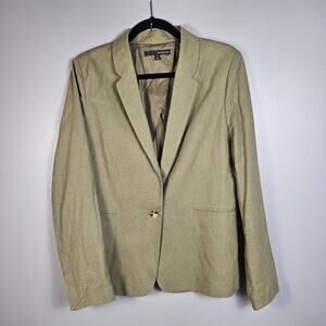 Harve Benard Blazer Women Size 12 Olive Green Linen Blend Jacket Capsule Preppy